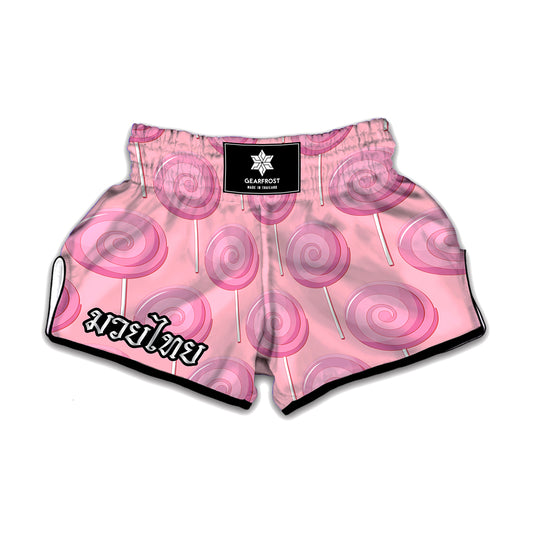 Pink Swirl Lollipop Pattern Print Muay Thai Boxing Shorts