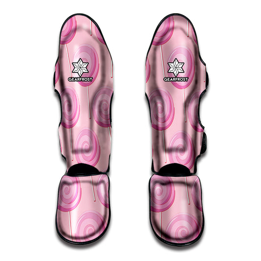 Pink Swirl Lollipop Pattern Print Muay Thai Shin Guard