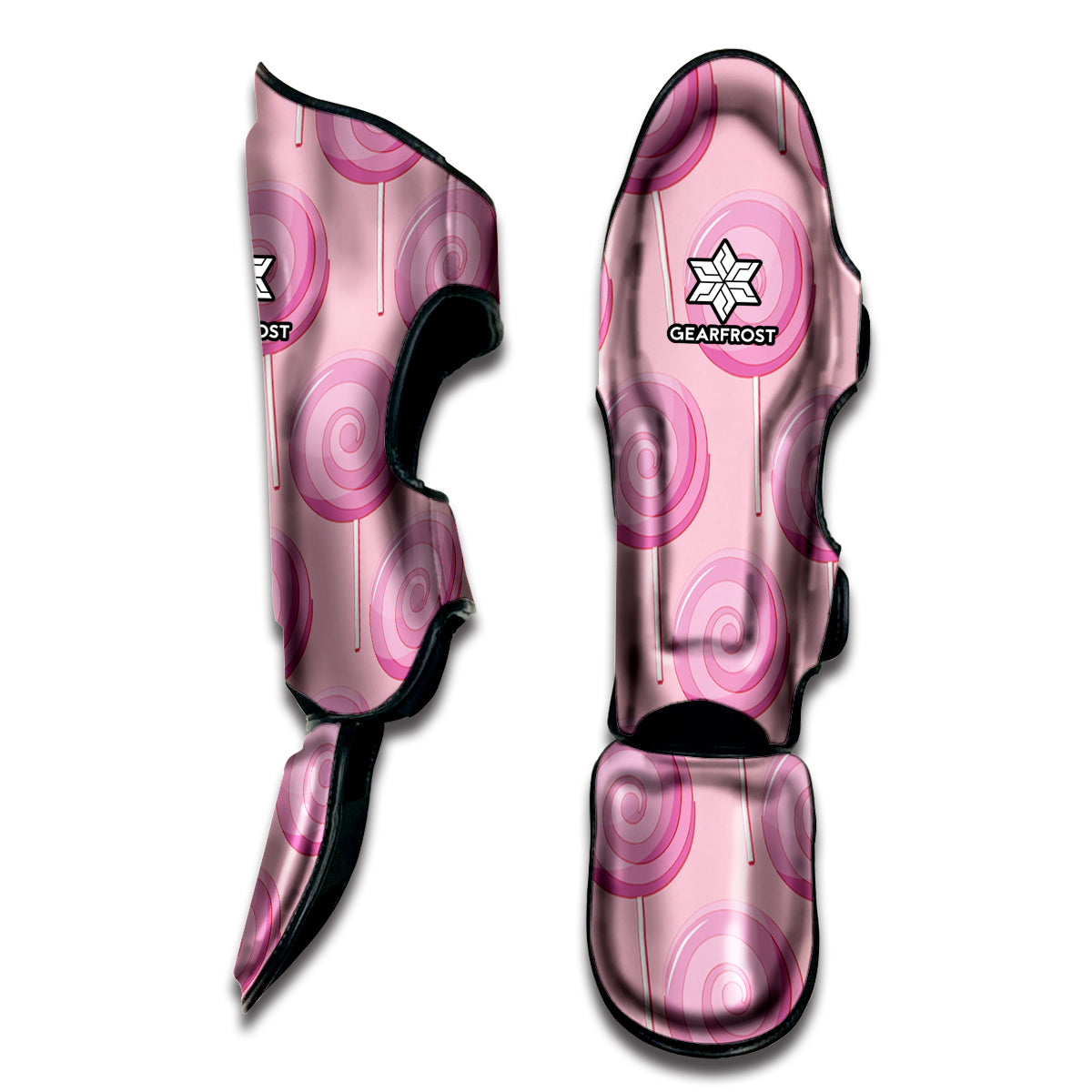 Pink Swirl Lollipop Pattern Print Muay Thai Shin Guard