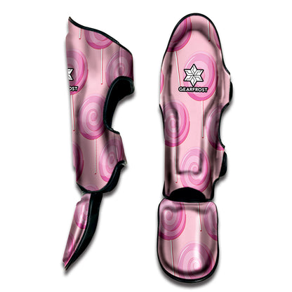 Pink Swirl Lollipop Pattern Print Muay Thai Shin Guard
