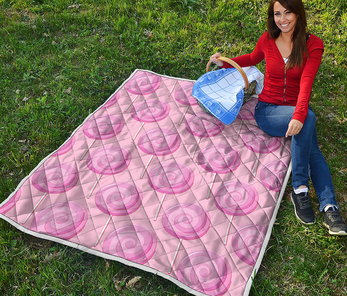 Pink Swirl Lollipop Pattern Print Quilt