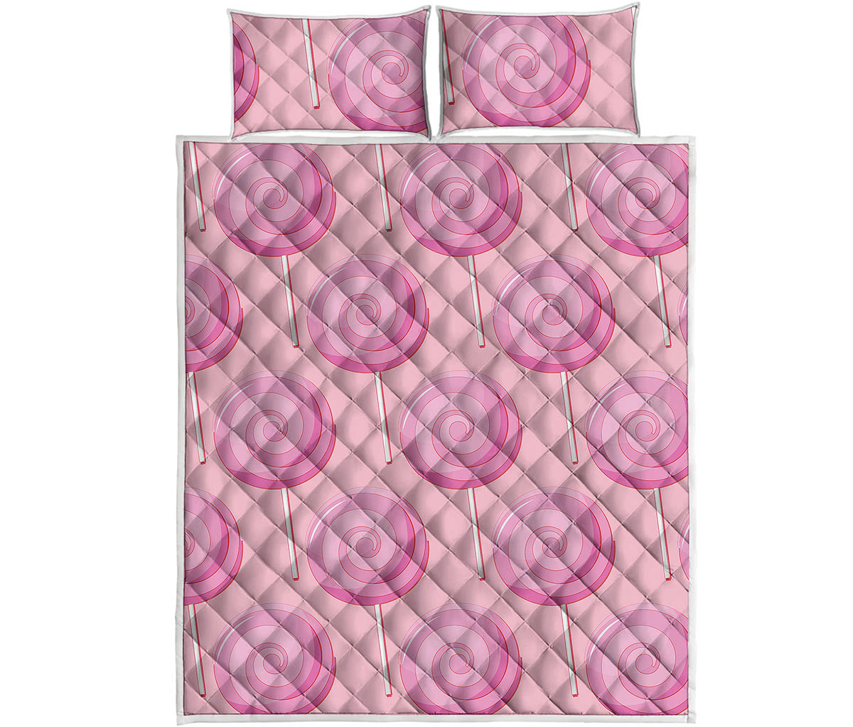 Pink Swirl Lollipop Pattern Print Quilt Bed Set