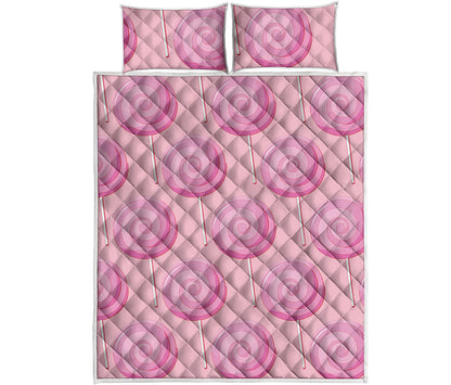 Pink Swirl Lollipop Pattern Print Quilt Bed Set
