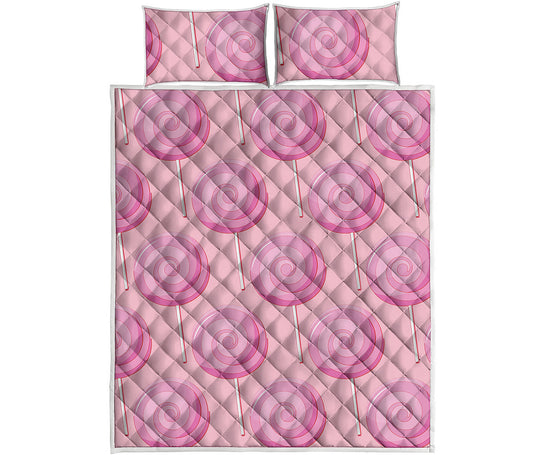 Pink Swirl Lollipop Pattern Print Quilt Bed Set
