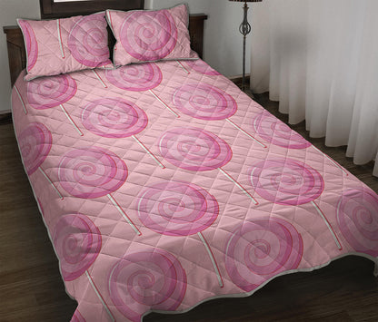 Pink Swirl Lollipop Pattern Print Quilt Bed Set