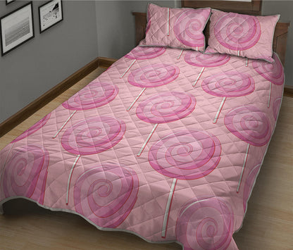 Pink Swirl Lollipop Pattern Print Quilt Bed Set