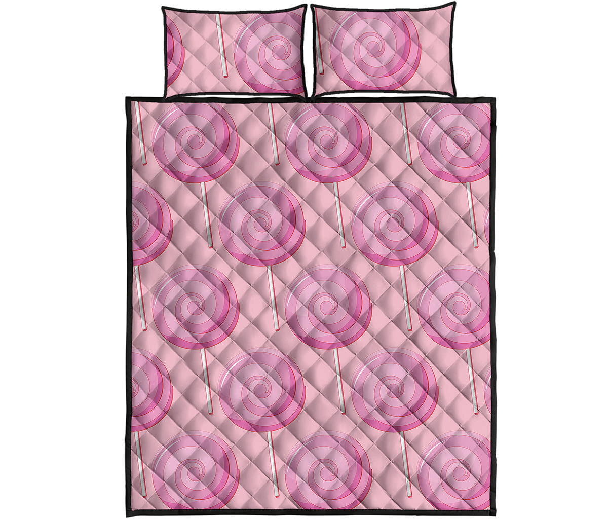 Pink Swirl Lollipop Pattern Print Quilt Bed Set