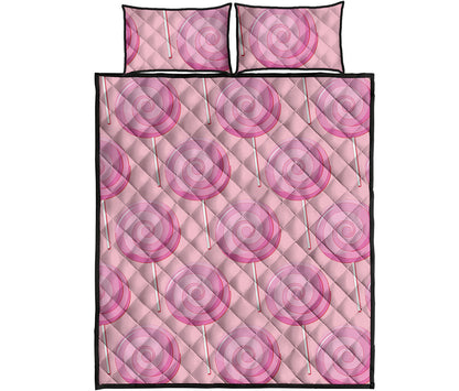 Pink Swirl Lollipop Pattern Print Quilt Bed Set