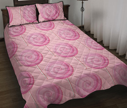 Pink Swirl Lollipop Pattern Print Quilt Bed Set