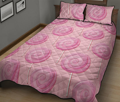 Pink Swirl Lollipop Pattern Print Quilt Bed Set