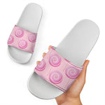 Pink Swirl Lollipop Pattern Print White Slide Sandals