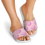 Pink Swirl Lollipop Pattern Print White Slide Sandals