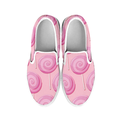 Pink Swirl Lollipop Pattern Print White Slip On Shoes