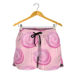 Pink Swirl Lollipop Pattern Print Women's Shorts