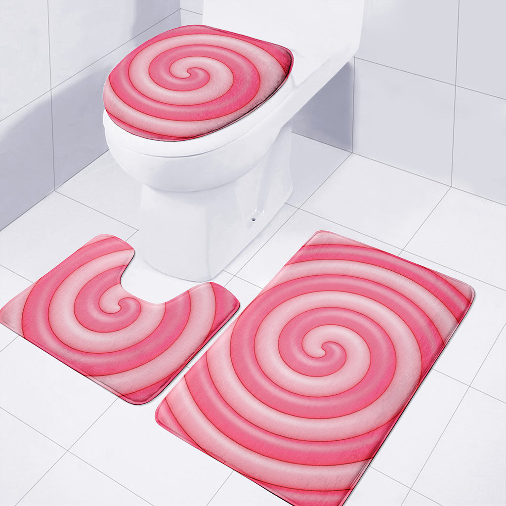 Pink Swirl Lollipop Print 3 Piece Bath Mat Set
