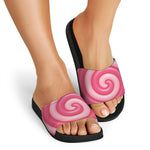 Pink Swirl Lollipop Print Black Slide Sandals