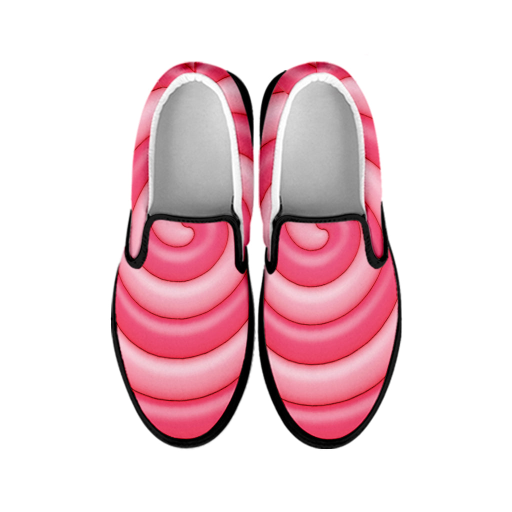 Pink Swirl Lollipop Print Black Slip On Shoes