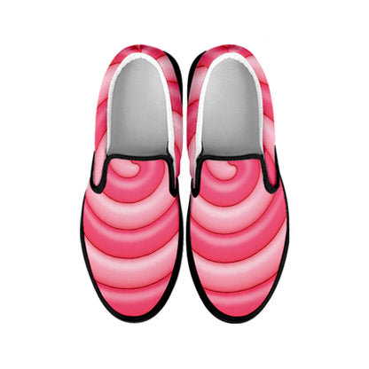 Pink Swirl Lollipop Print Black Slip On Shoes