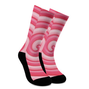 Pink Swirl Lollipop Print Crew Socks