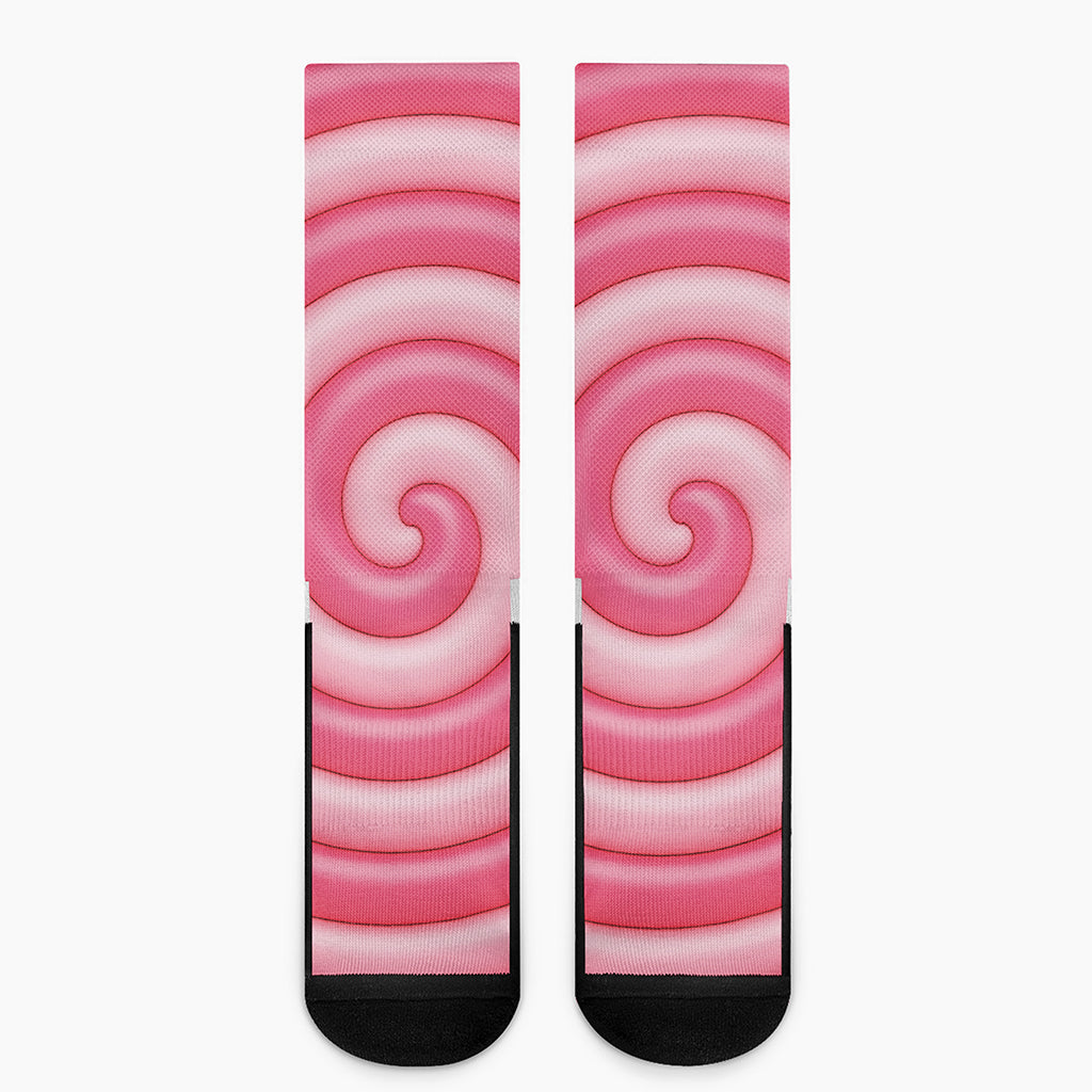 Pink Swirl Lollipop Print Crew Socks