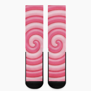 Pink Swirl Lollipop Print Crew Socks