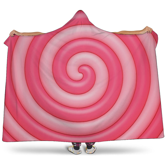Pink Swirl Lollipop Print Hooded Blanket