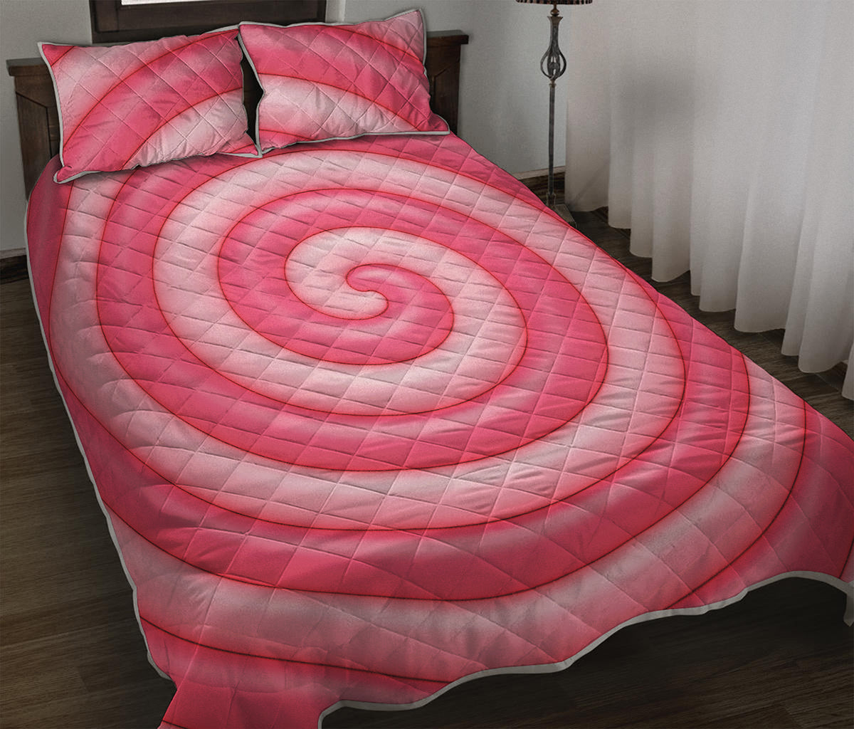 Pink Swirl Lollipop Print Quilt Bed Set