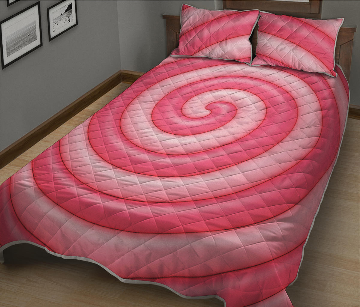 Pink Swirl Lollipop Print Quilt Bed Set