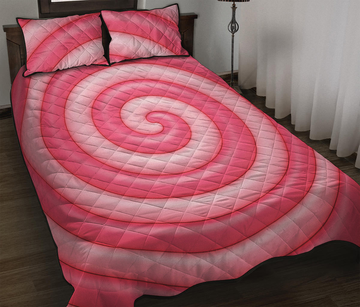 Pink Swirl Lollipop Print Quilt Bed Set