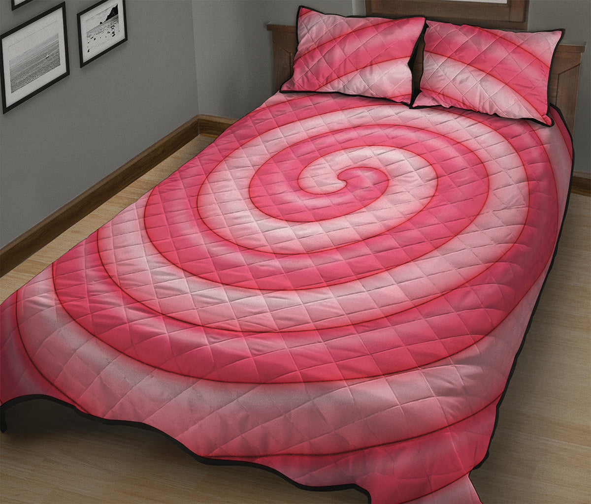 Pink Swirl Lollipop Print Quilt Bed Set
