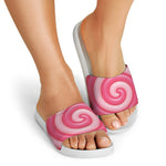 Pink Swirl Lollipop Print White Slide Sandals