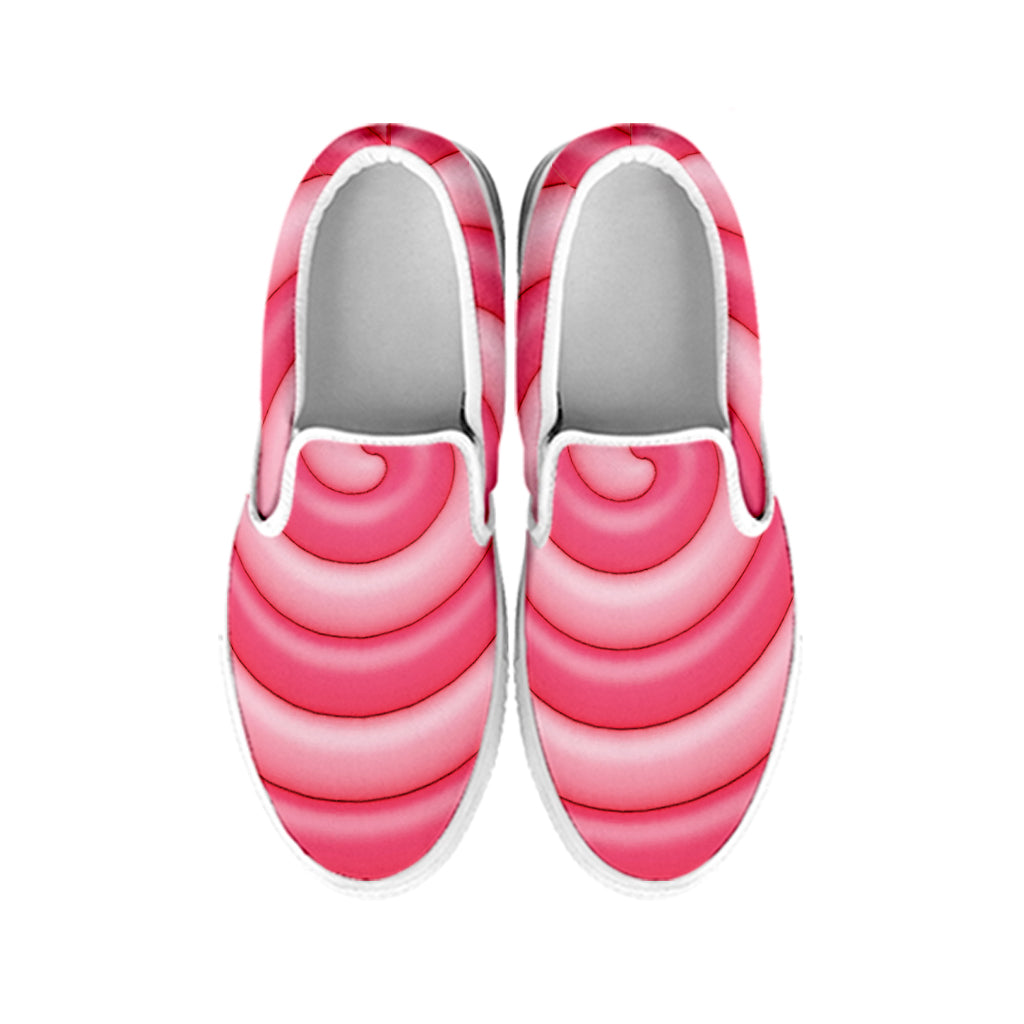 Pink Swirl Lollipop Print White Slip On Shoes