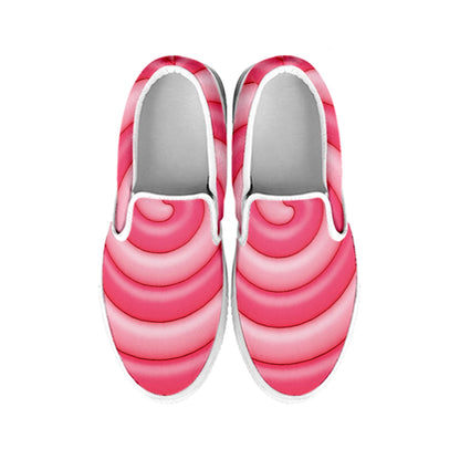 Pink Swirl Lollipop Print White Slip On Shoes