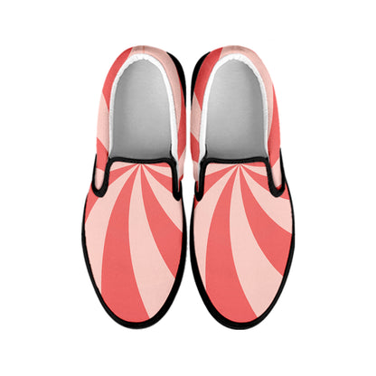 Pink Swirl Print Black Slip On Shoes