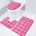 Pink Tartan Pattern Print 3 Piece Bath Mat Set