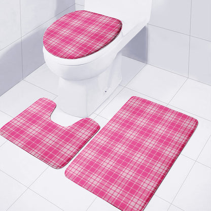 Pink Tartan Pattern Print 3 Piece Bath Mat Set