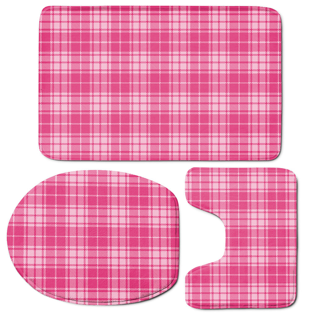 Pink Tartan Pattern Print 3 Piece Bath Mat Set