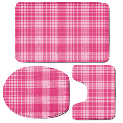 Pink Tartan Pattern Print 3 Piece Bath Mat Set