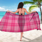 Pink Tartan Pattern Print Beach Sarong Wrap