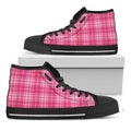 Pink Tartan Pattern Print Black High Top Sneakers