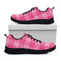 Pink Tartan Pattern Print Black Running Shoes
