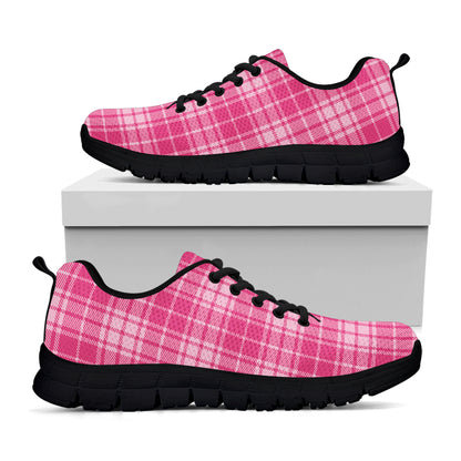Pink Tartan Pattern Print Black Sneakers