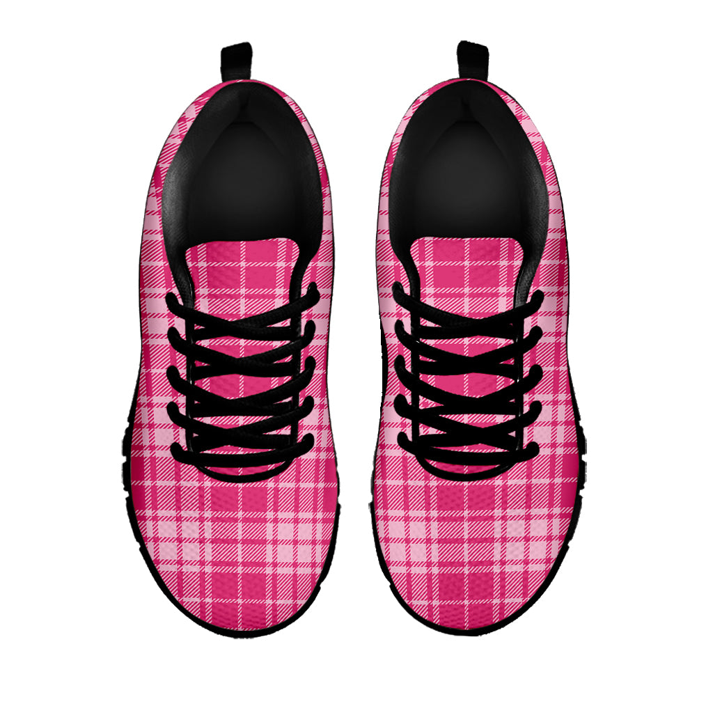 Pink Tartan Pattern Print Black Sneakers