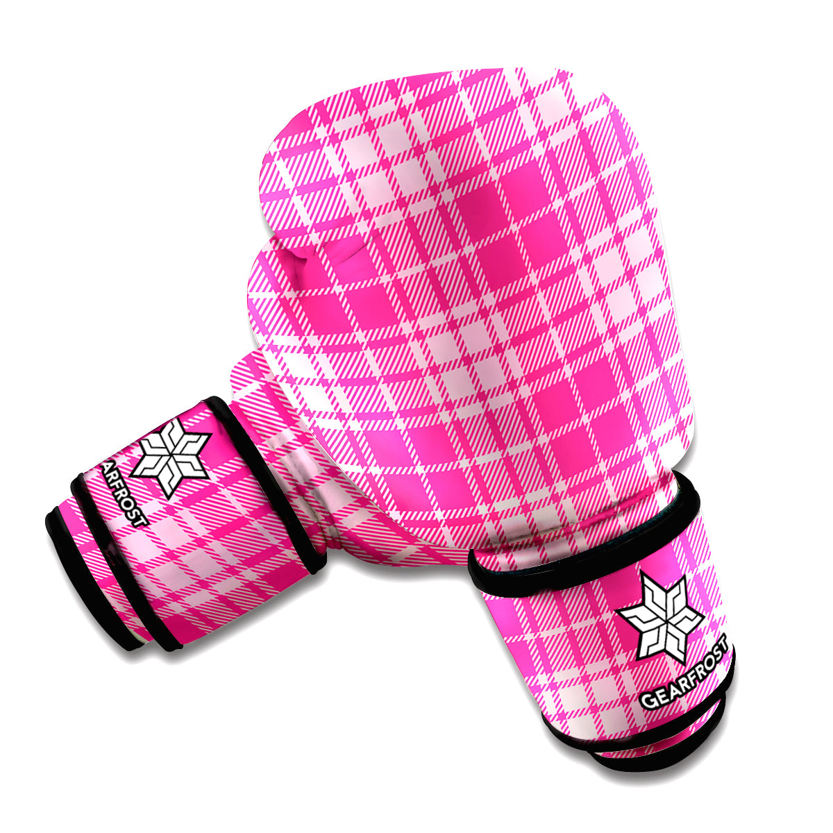 Pink Tartan Pattern Print Boxing Gloves