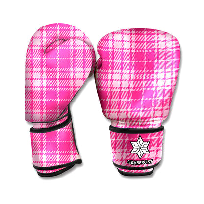 Pink Tartan Pattern Print Boxing Gloves