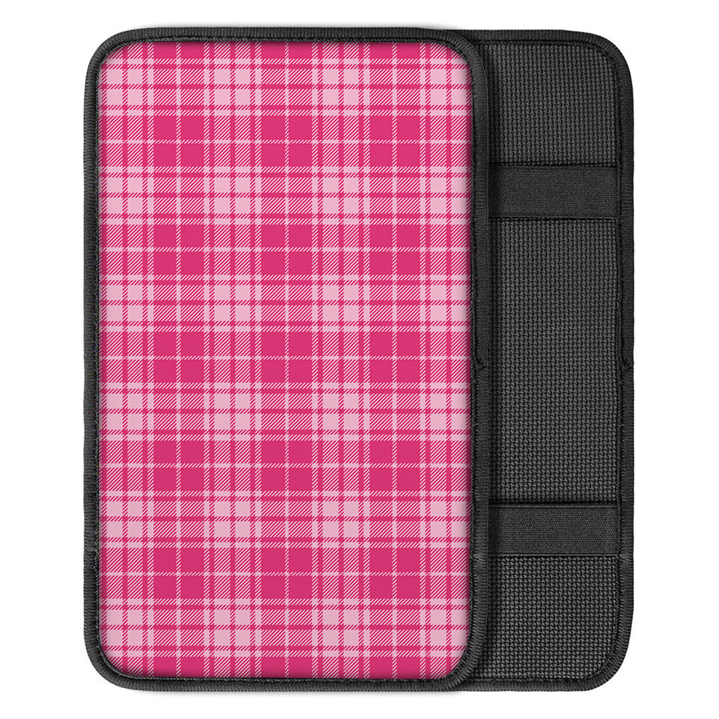 Pink Tartan Pattern Print Car Center Console Cover