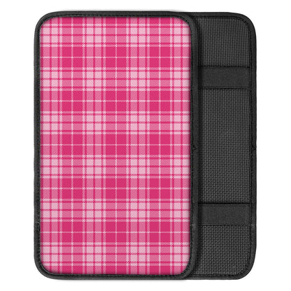 Pink Tartan Pattern Print Car Center Console Cover