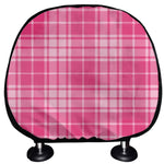 Pink Tartan Pattern Print Car Headrest Covers