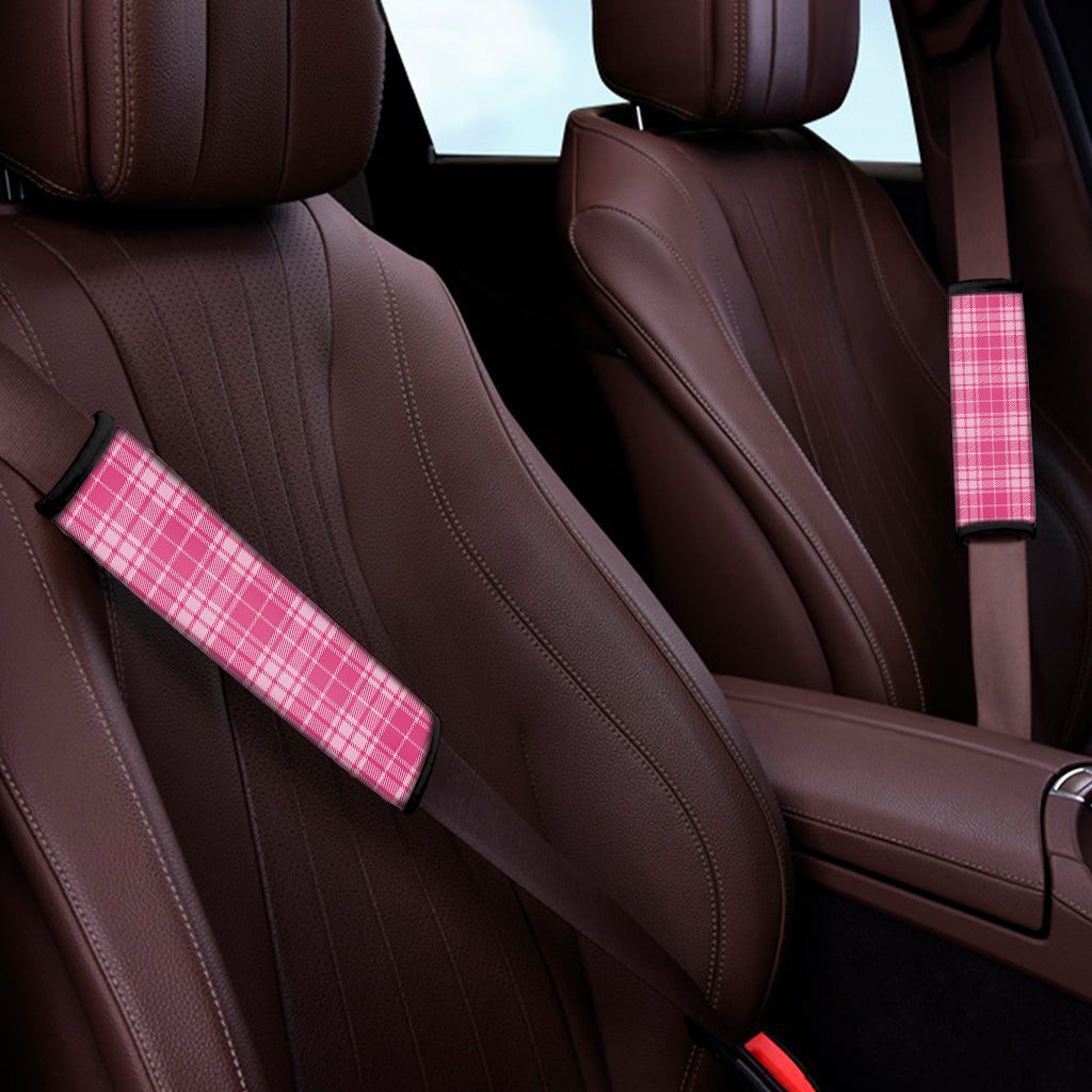 Pink Tartan Pattern Print Car Seat Belt Covers