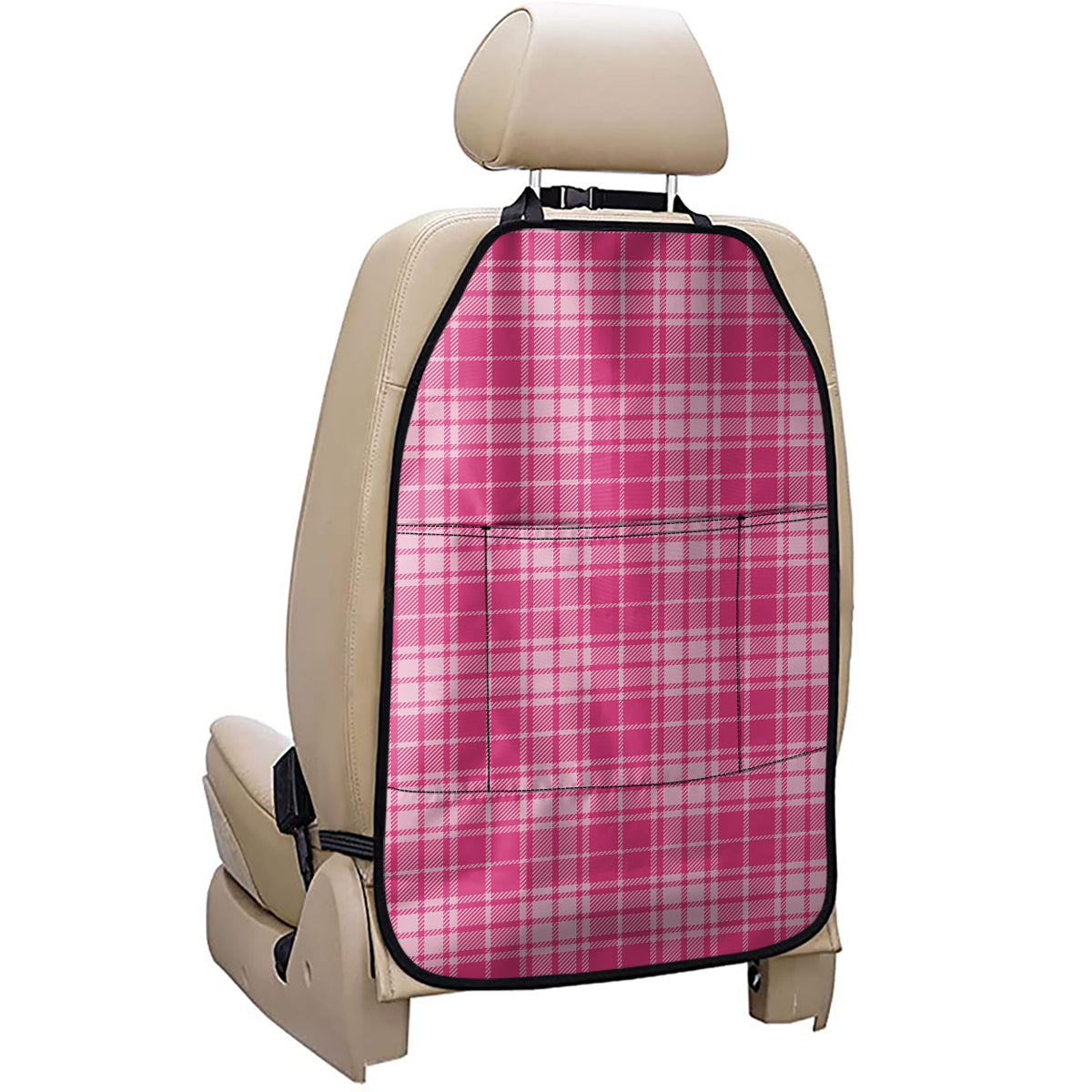 Pink Tartan Pattern Print Car Seat Organizers